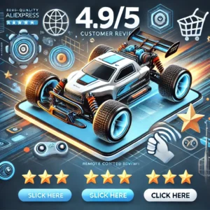 DALL·E 2024 10 16 21.09.57 A fresh and dynamic blog header image for a post about remote controlled cars on AliExpress. The image should feature a modern high quality remote co 1