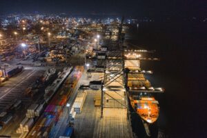 cargo ship near port