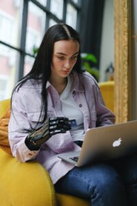 a woman sitting on the couch