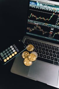 gold coins on the laptop