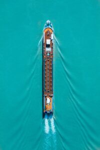 top view photo of boat on sea