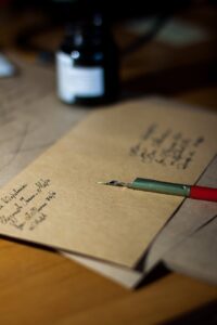 brown envelop on table