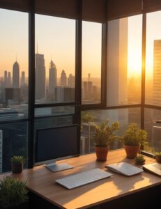 Absolute Reality v16 A serene office setting at sunset The roo 2 1