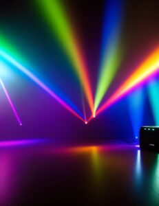 DreamShaper v7 A darkened room with multicolored lights projec 1 1