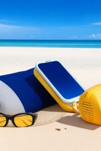 DreamShaper v7 Een zonnig vakantiestrand met op de voorgrond e 1 1