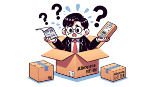 DALL·E 2023 10 06 18.58.59 Illustration of a puzzled person holding an open AliExpress box with missing items inside 1