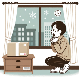 DALL·E 2023 10 07 06.45.53 Illustration of a person anxiously waiting by the window for a package delivery 9