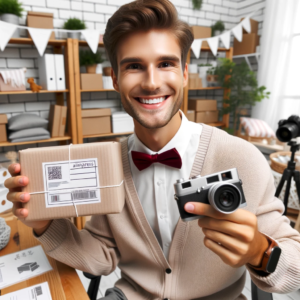 DALL·E 2023 10 08 19.39.25 Photo of a customer holding a product they bought from AliExpress with a satisfied expression 27