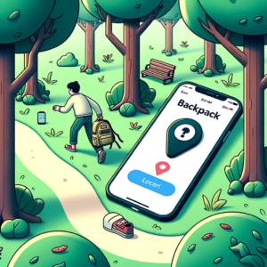 DALL·E 2023 10 09 07.06.19 Illustration of a scenario where a person has misplaced their backpack in a park and they use the Eufy Security Smarttrack Card in conjunction with t 1 1