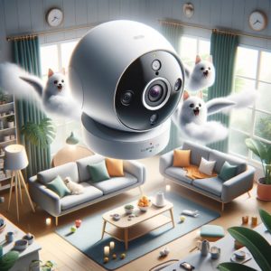 DALL·E 2023 10 09 08.16.13 Illustration of Eufy Beveiliging Indoor Cam S350 highlighting its dual cameras and 4K UHD resolution capabilities 27