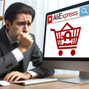 DALL·E 2023 10 09 13.51.33 Photo of a worried shopper looking at a computer screen showing the AliExpress logo 18