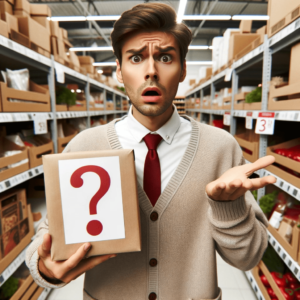 DALL·E 2023 10 09 18.25.05 Photo of a puzzled shopper holding a package with a question mark on it min 37