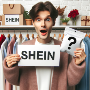 DALL·E 2023 10 10 05.18.56 Photo of a puzzled shopper holding a SHEIN package with a question mark on it 13