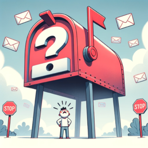 DALL·E 2023 10 11 08.10.42 Illustration of a confused person standing in front of a giant mailbox symbolizing email troubles 15