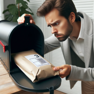 DALL·E 2023 10 11 13.45.51 Photo of a concerned customer looking at an empty mailbox symbolizing an undelivered package from an online order 1