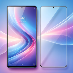 DALL·E 2023 10 12 07.12.17 Vector image of a set of two tempered glass screen protectors with one being displayed above the other and a soft gradient background transitioning 3