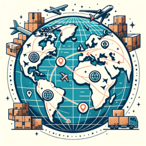 DALL·E 2023 10 12 20.20.15 Vector image of a globe with package routes indicating international shipping 1