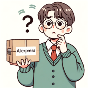 DALL·E 2023 10 12 20.24.40 Illustration of a person looking confused while holding an AliExpress package 1