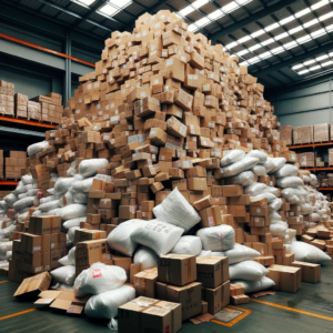 DALL·E 2023 10 13 22.20.21 Photo of a stack of AliExpress packages piled up in a warehouse 1