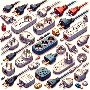 DALL·E 2023 10 17 18.48.20 Illustration of a variety of international power plugs and sockets 1 8