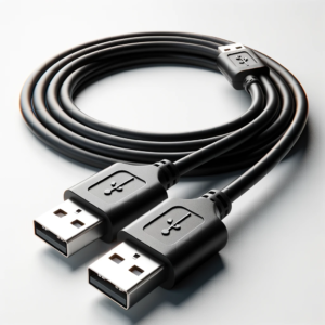 DALL·E 2023 10 18 05.10.57 Photo of a black USB to USB dual extender cable on a white background 4