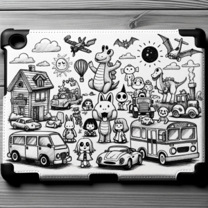 DALL·E 2023 10 20 08.23.17 drawing of a tablet case that gives a nod to childhood memories without using any copyrighted designs 1
