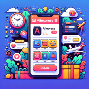 DALL·E 2023 10 24 05.49.34 Vector image of a smartphone displaying the AliExpress app with notifications of discount offers and deals 1