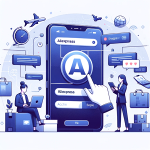 DALL·E 2023 10 24 19.55.29 An illustration of a person communicating with a vendor on a digital platform with AliExpress logo subtly placed in the background 16
