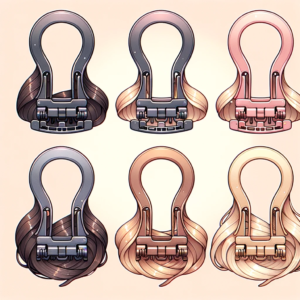 DALL·E 2023 10 25 13.13.17 Illustration of several 32mm U shaped wig clips showing the metal and silicone parts. The background should have a soft gradient and showcase the fou 7