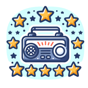 DALL·E 2023 10 25 20.29.14 vector design of a radio surrounded by five stars indicating a rating or review system 4