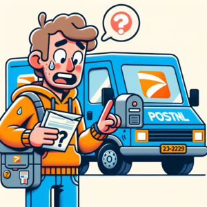 DALL·E 2023 10 25 20.48.09 Illustration of a person checking their mailbox with a confused expression with a PostNL van in the background 2