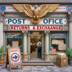 DALL·E 2023 10 26 18.56.06 Photo of a post office with a sign indicating returns and exchanges 1 12