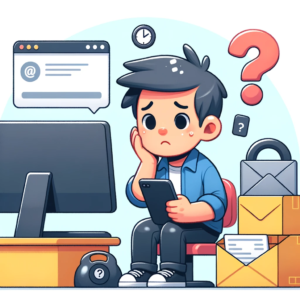 DALL·E 2023 10 26 19.15.54 Illustration of a person looking puzzled while checking an email on a computer symbolizing a query about an order 1 10