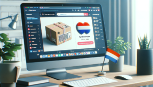 DALL·E 2023 10 28 18.49.35 Instagram Reel format Close up of a computer screen showing a tracking website with the status sorteerlocatie with an AliExpress package and a Dut 1