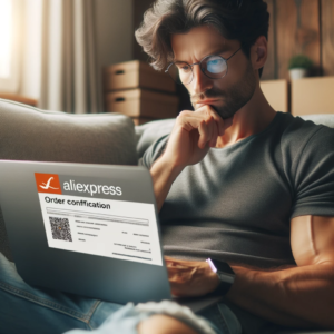 DALL·E 2023 10 29 17.59.34 Photo of a person attentively reading an order confirmation on AliExpress on their laptop 1