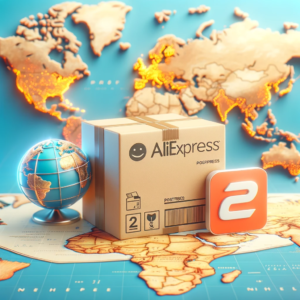 DALL·E 2023 11 01 05.00.01 Photo illustration of a package with the AliExpress logo and PostNL logo beside it set against a background of a world map highlighting the Netherlan 13