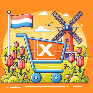 DALL·E 2023 11 01 05.31.09 Foto van een online winkelwagen icoon met de AliExpress logo en een illustratie van een verhuisdoos erbij op een achtergrond met Nederlandse symbolen 9