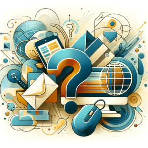 DALL·E 2023 11 04 19.53.04 An abstract illustration that represents online shopping communication and customer service. The image should feature a blend of elements such as an 1