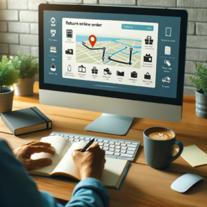 DALL·E 2023 11 04 20.34.46 An image of a person sitting at a computer at home tracking their online order on a screen that shows a map and a package icon moving along a path. T 1