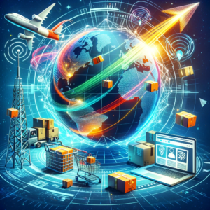 DALL·E 2023 11 04 21.20.32 An abstract illustration of global e commerce showing a digital globe with parcels flying from one country to another symbolizing international ship 5