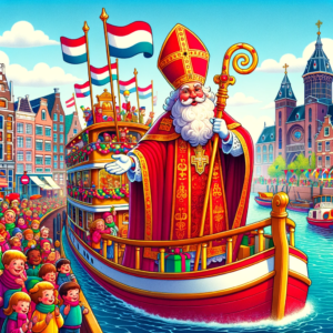 DALL·E 2023 11 06 04.57.46 A festive and colorful illustration of the Sinterklaas celebration in the Netherlands featuring Sinterklaas in his traditional red bishops attire wi 1 7