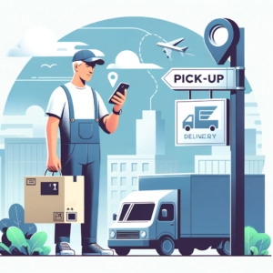 DALL·E 2023 11 06 20.54.38 An image representing the concept of online shopping and package tracking. The scene is a stylized depiction of a person holding a smartphone checkin 1
