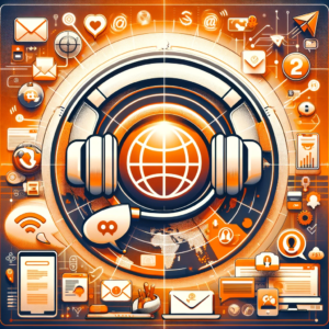 DALL·E 2023 11 07 06.21.46 A digital collage representing customer service at AliExpress. The image should feature a large central headset icon to symbolize customer support w 1 1