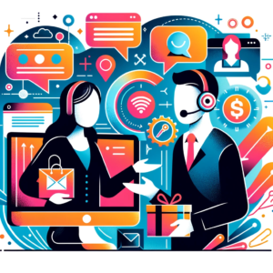 DALL·E 2023 11 09 04.56.51 An abstract illustration that conveys the theme of online shopping and customer support without showing any brand names or logos. The image should dep 1