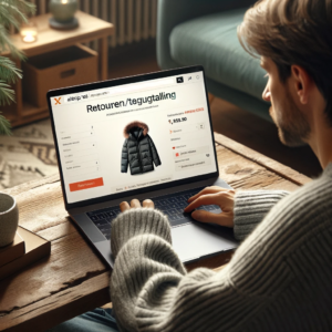 DALL·E 2023 11 13 06.24.06 An image showing a person looking at the AliExpress website on a laptop searching for return address information for a winter coat. The person is a y 1 1
