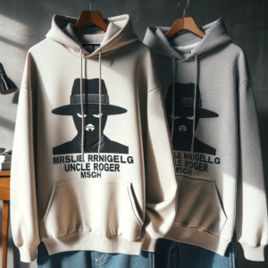 DALL·E 2023 11 14 07.05.31 An image showing a stylish Mrnigelng Uncle Roger MSG Merch Hoodie. The hoodie is displayed in a casual urban setting highlighting its streetwear app 1