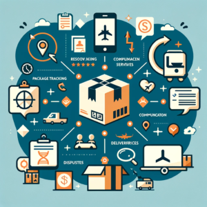 DALL·E 2023 11 16 18.45.03 An informative graphic for a blog post about resolving shipping and delivery issues with AliExpress orders. The image should include icons or symbols 1