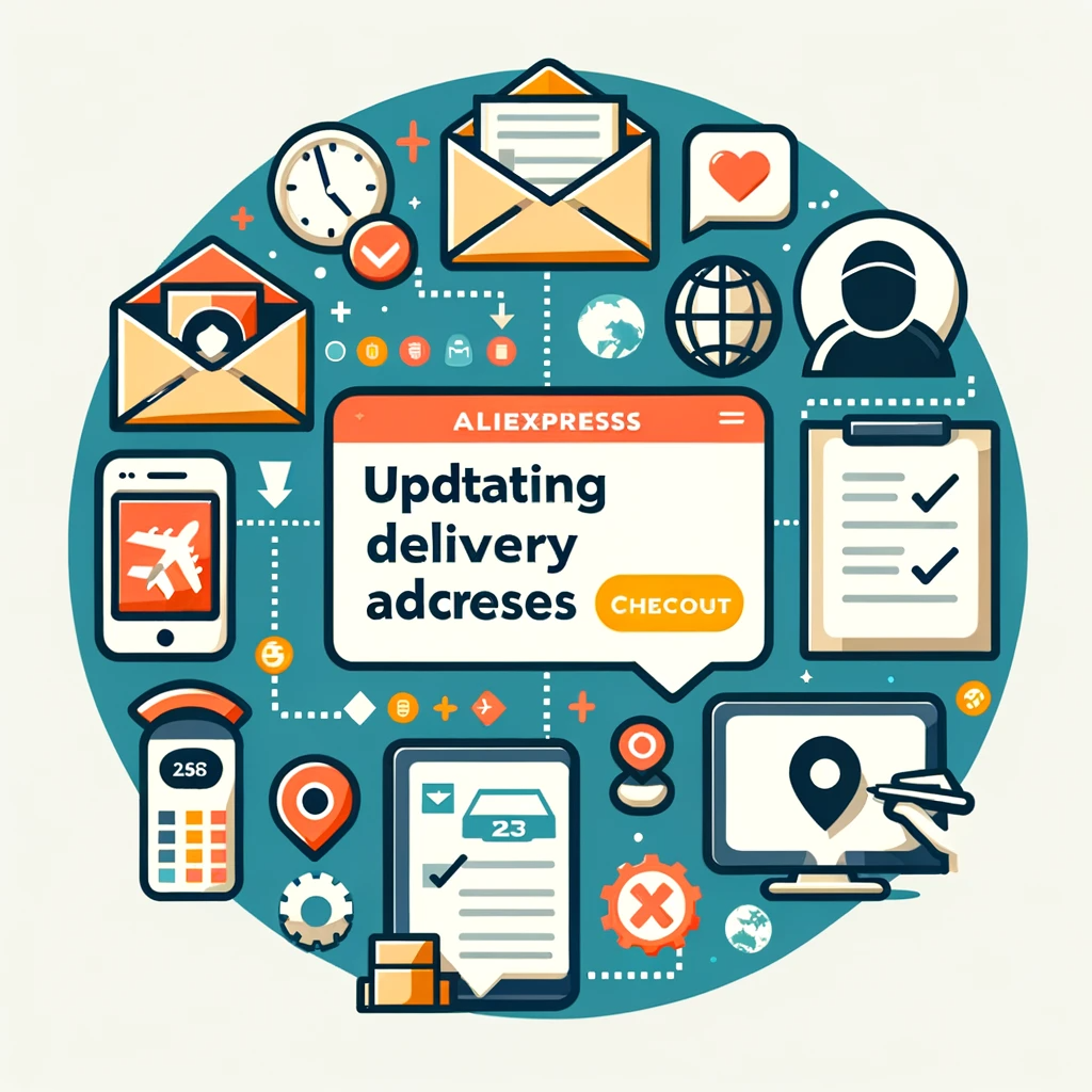 DALL·E 2023 11 16 19.19.01 An informative graphic for a blog post about updating delivery addresses on AliExpress. The image should include icons or symbols representing an AliE 1