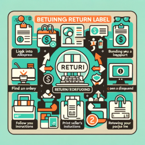 DALL·E 2023 11 17 18.07.41 An informative graphic for a blog post about obtaining a return label for AliExpress returns. The image should include icons or symbols representing l 1