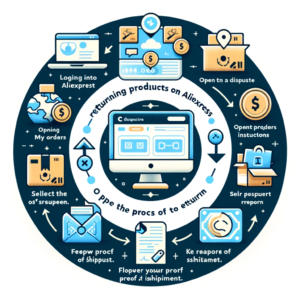 DALL·E 2023 11 17 21.22.25 An informative graphic for a blog post about returning products on AliExpress. The image should include icons or symbols representing logging into Ali 1
